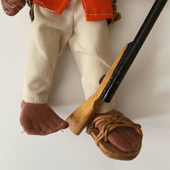 Pair Man Woman Mexican Folk Art Dolls Oil Cloth in Peasant Costumes - Picture 4 of 12